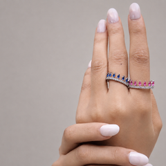 Silver Pink & Blue Marquise Wide Eternity Ring – view 3