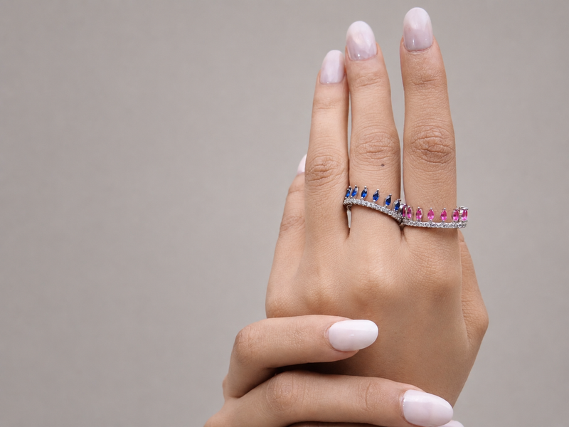 Silver Pink & Blue Marquise Wide Eternity Ring – view 3