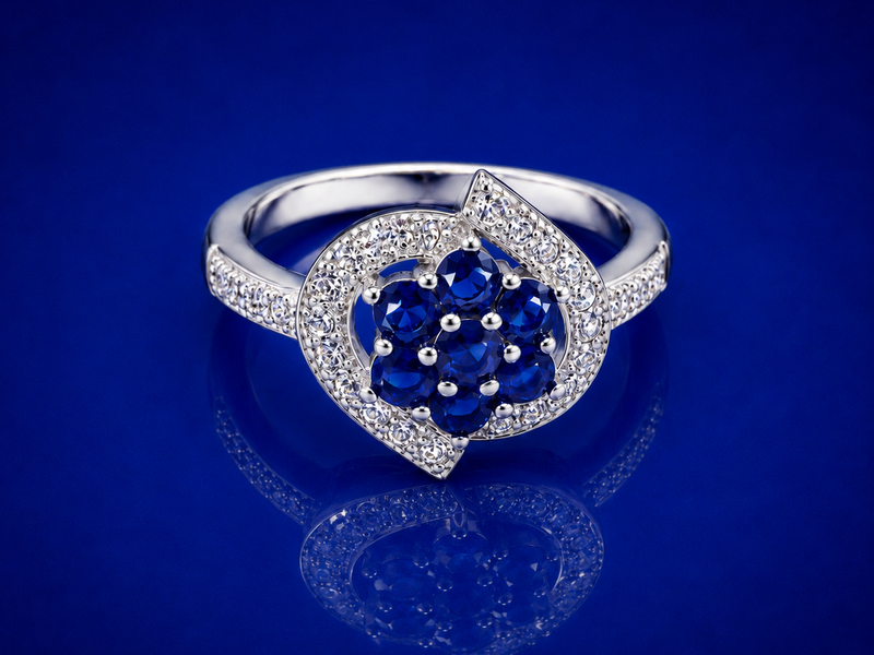 Silver Blue Cluster Flower Pave Frame Ring