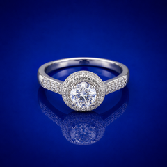 Silver Round Solitaire Pave Halo Ring