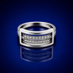 Silver Openwork Rectangle CZ Frame Ring