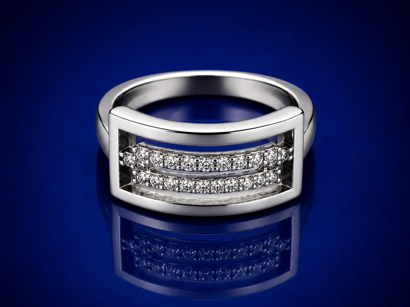 Silver Openwork Rectangle CZ Frame Ring