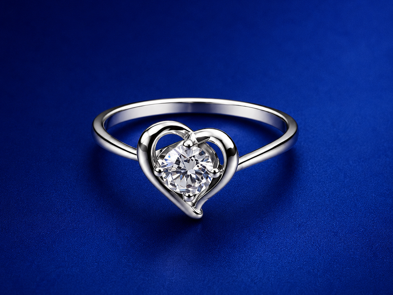 Silver Solitaire Open Heart Ring