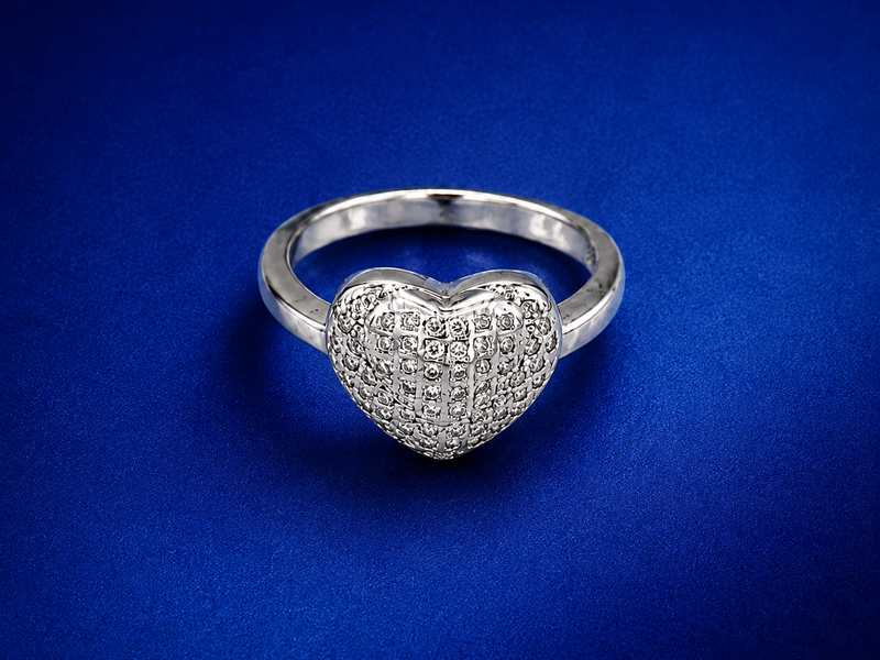Silver Puffed Pave Heart Ring