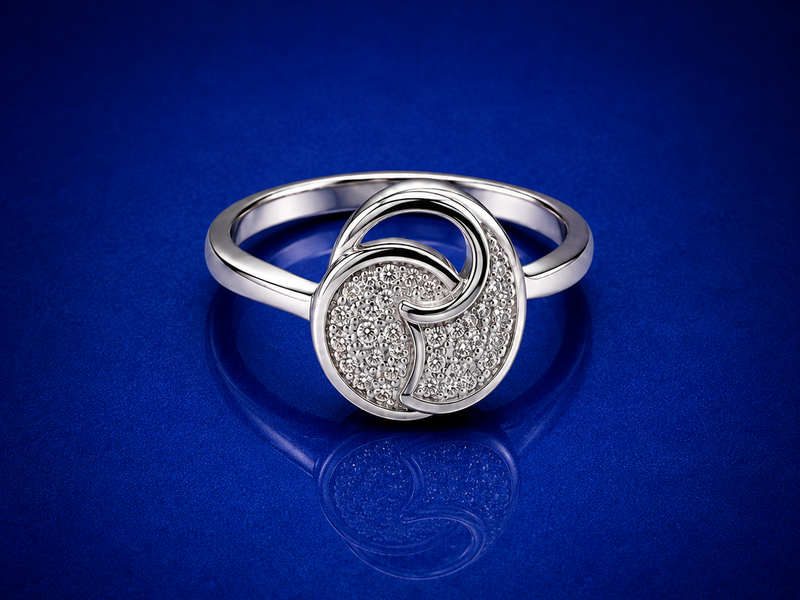 Silver Pave Swirl Disc Ring
