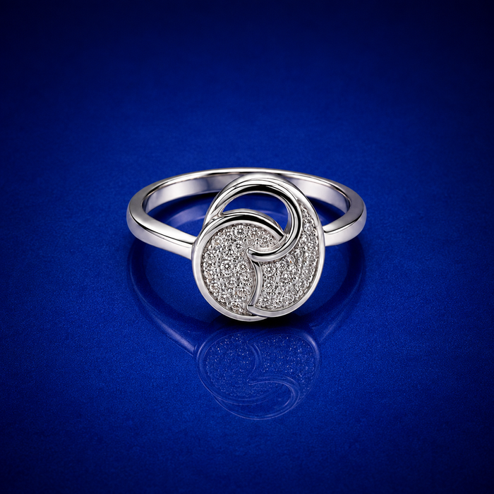 Silver Pave Swirl Disc Ring