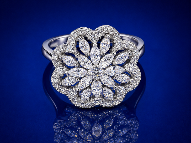 Silver Marquise Petal Flower Cocktail Ring