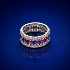 Silver Pink & Blue Marquise Wide Eternity Ring