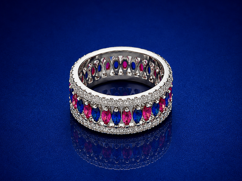 Silver Pink & Blue Marquise Wide Eternity Ring