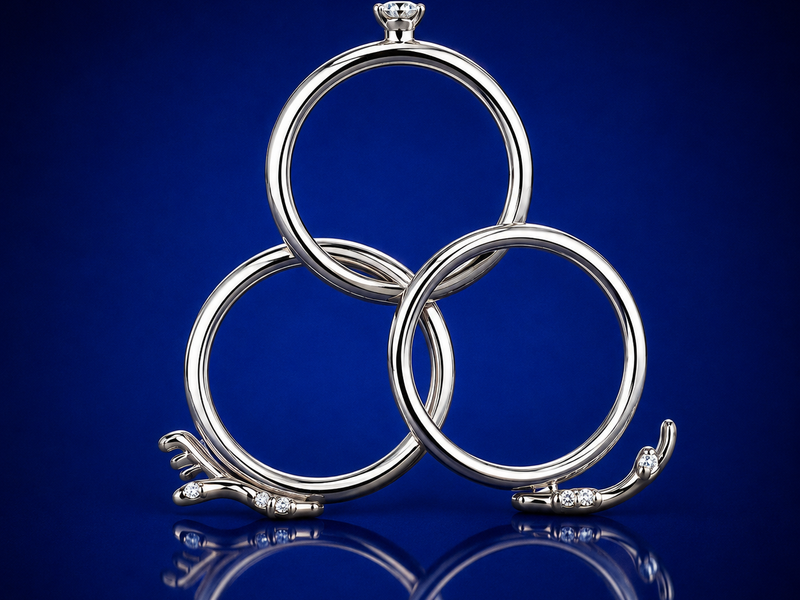 Silver Triple Interlocking Band Ring Set