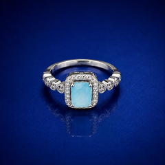 Silver Aqua Stone Milgrain Accent Ring