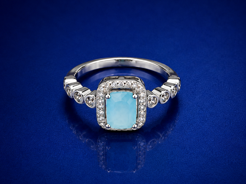 Silver Aqua Stone Milgrain Accent Ring