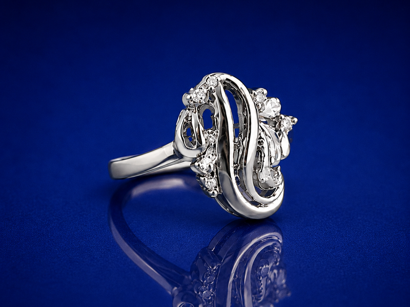 Silver Swirl Scroll Openwork Cocktail Ring