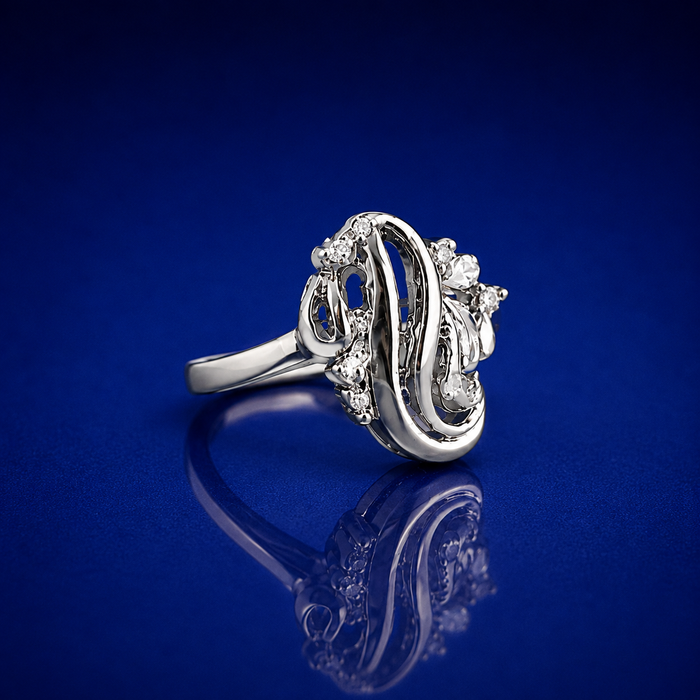 Silver Swirl Scroll Openwork Cocktail Ring