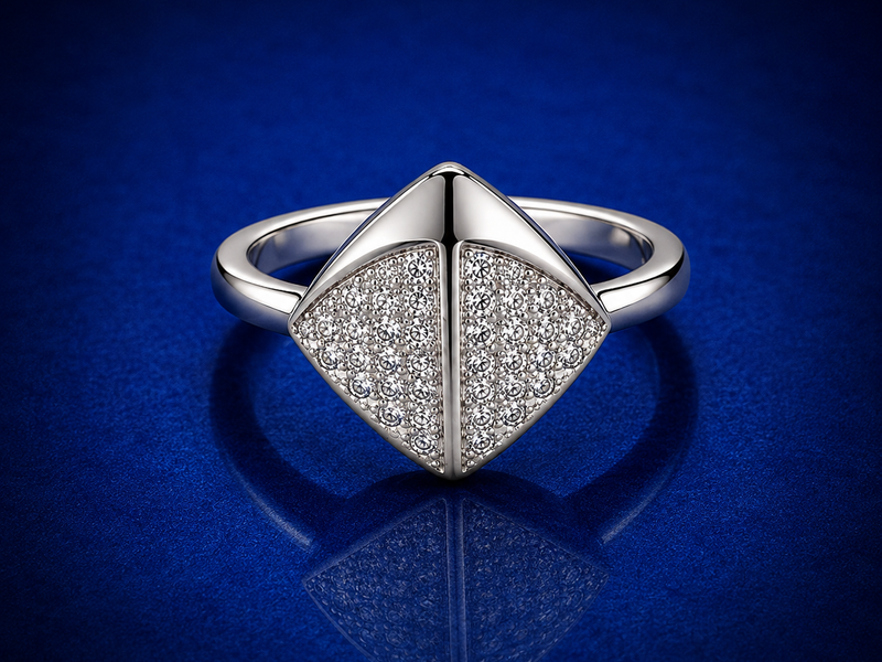 Silver Pave Pyramid Dome Ring