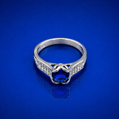 Silver Blue Round Stone Pave Shoulder Ring