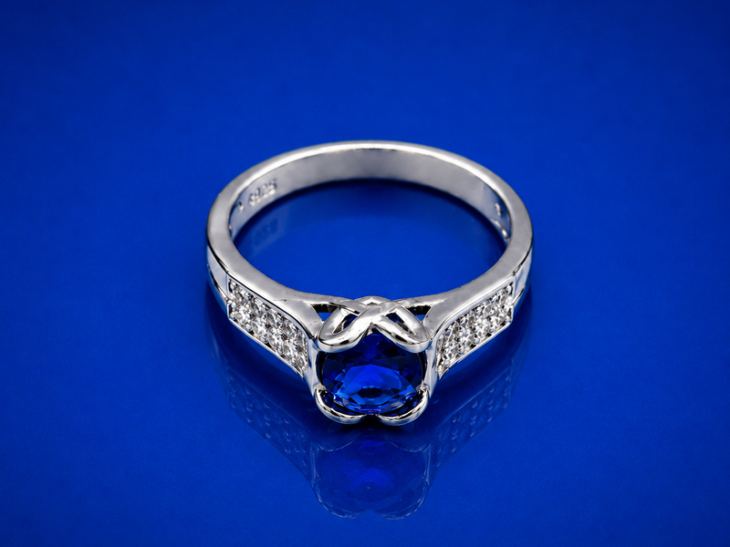 Silver Blue Round Stone Pave Shoulder Ring