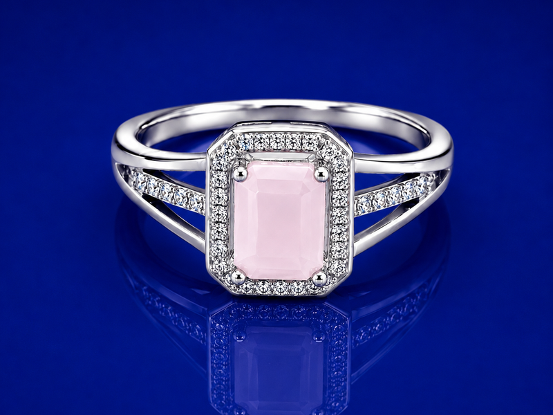 Silver Pink Stone Halo Split-Shank Ring