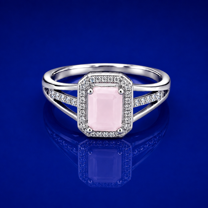 Silver Pink Stone Halo Split-Shank Ring