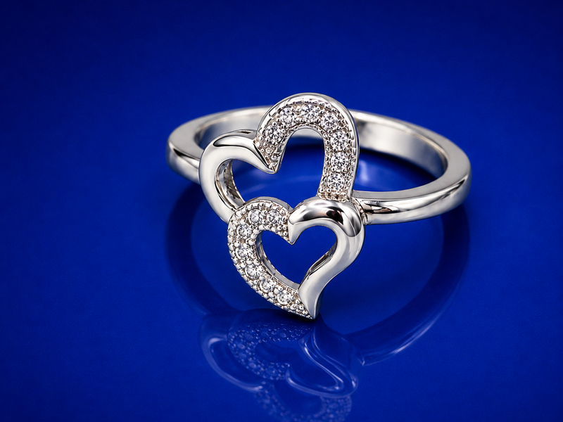 Silver Double Open Heart Pave Ring