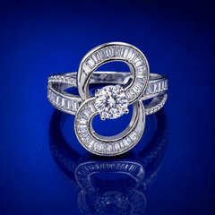 Silver Baguette Swirl Solitaire Cocktail Ring