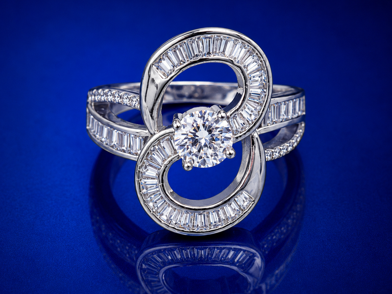 Silver Baguette Swirl Solitaire Cocktail Ring