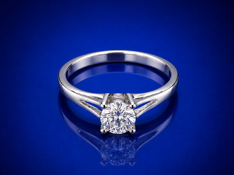 Silver Round Solitaire Split-Shank Ring