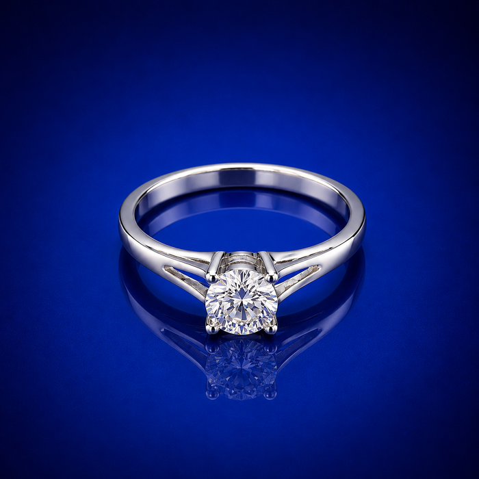 Silver Round Solitaire Split-Shank Ring