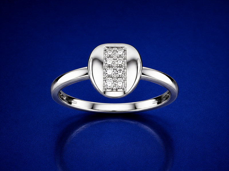 Silver Cushion Pave Panel Ring