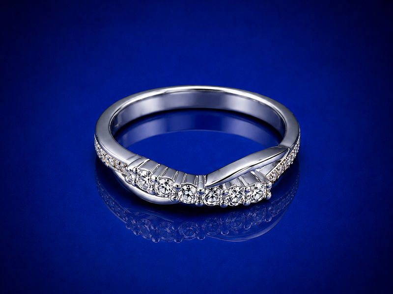 Silver Pave Chevron Leaf Band Ring