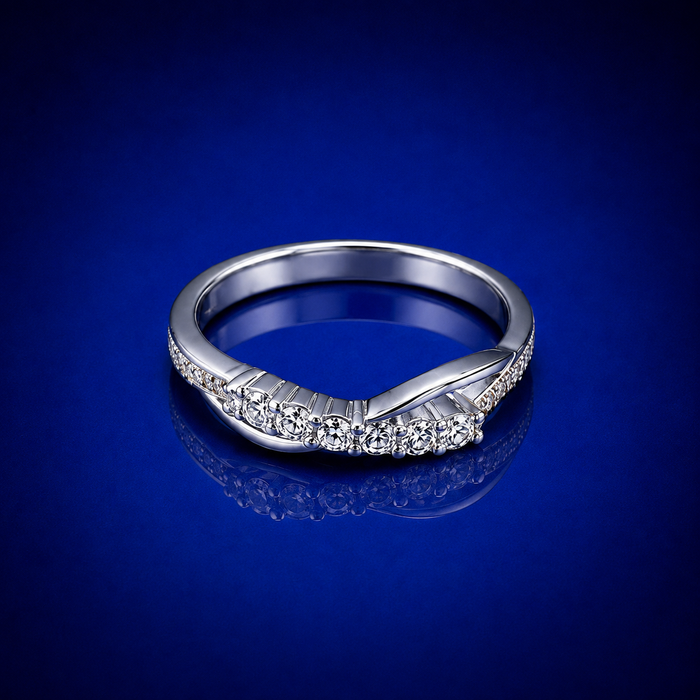 Silver Pave Chevron Leaf Band Ring
