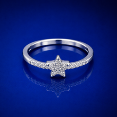 Silver Pave Star Slim Band Ring