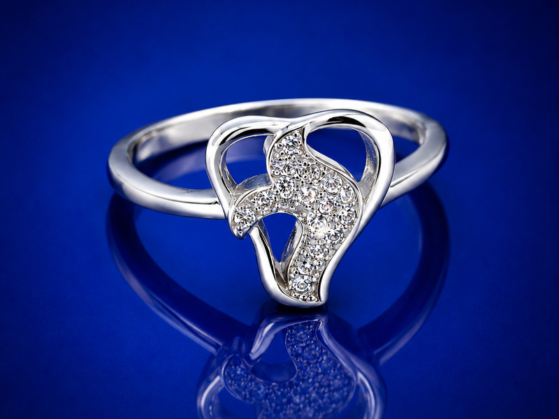 Silver Open Heart Pave Swirl Ring