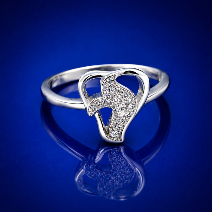 Silver Open Heart Pave Swirl Ring