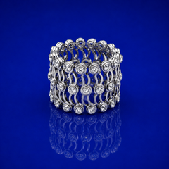 Silver Wide Multi-Row Bezel CZ Band Ring