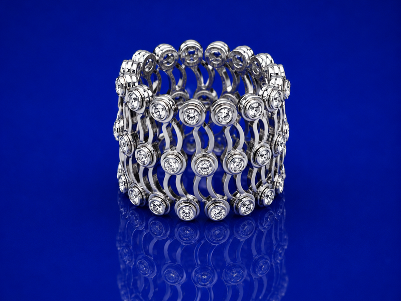 Silver Wide Multi-Row Bezel CZ Band Ring