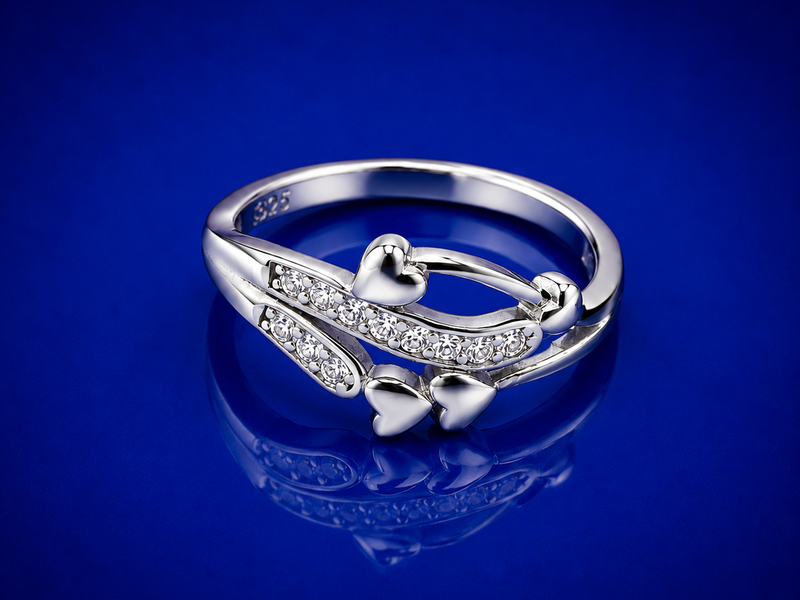 Silver Pave Bow & Heart Ring