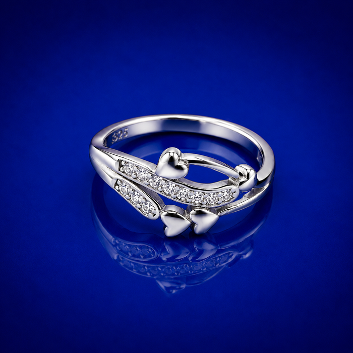 Silver Pave Bow & Heart Ring