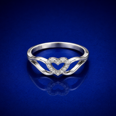 Silver Open Pave Heart Crossover Ring