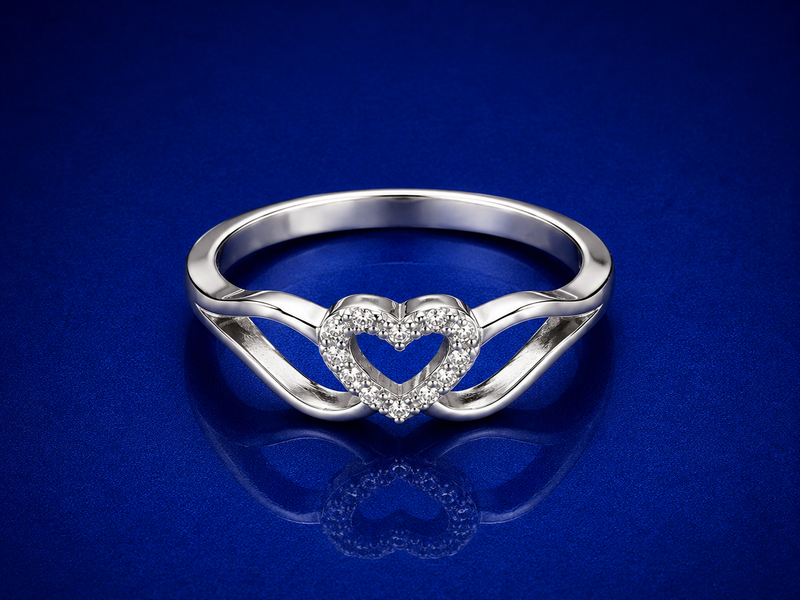 Silver Open Pave Heart Crossover Ring