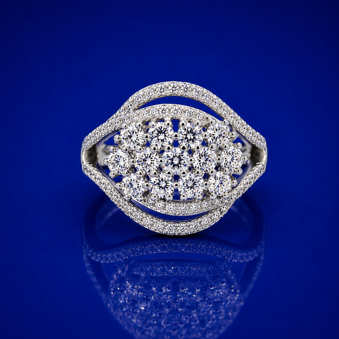 Silver Pave Cluster Oval Cocktail Ring