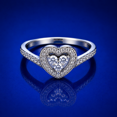Silver Heart Halo Cluster Split-Shank Ring
