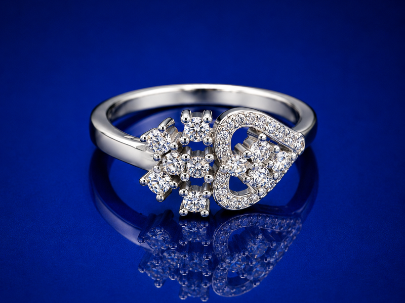 Silver Floral Cluster & Heart Pave Ring