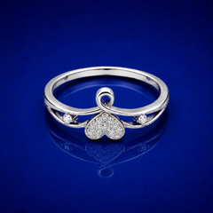 Silver Pave Heart Bow Ring
