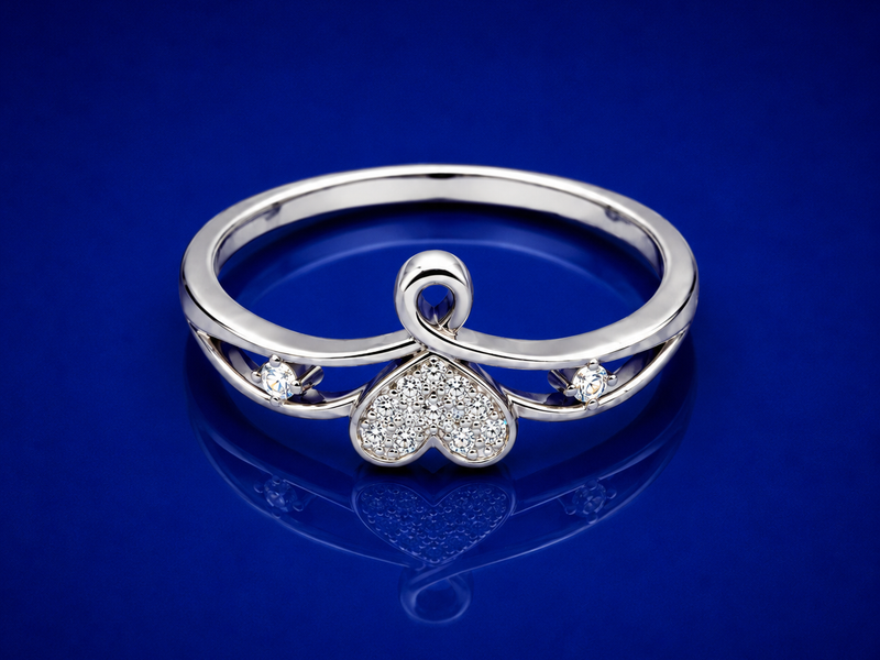 Silver Pave Heart Bow Ring