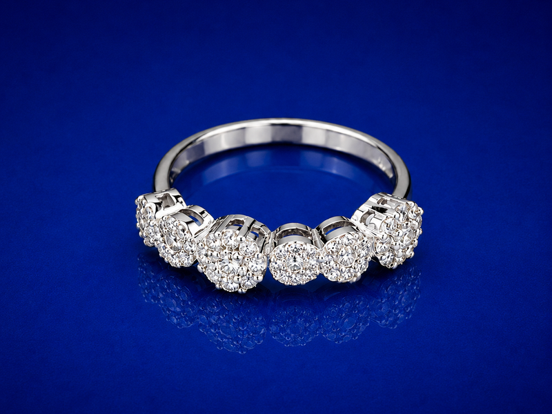 Silver Graduated CZ Cluster Band Ring