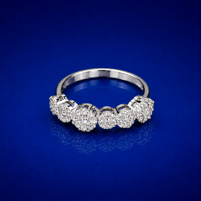 Silver Graduated CZ Cluster Band Ring
