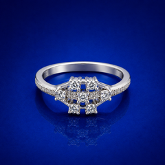 Silver CZ Cluster Geometric Ring