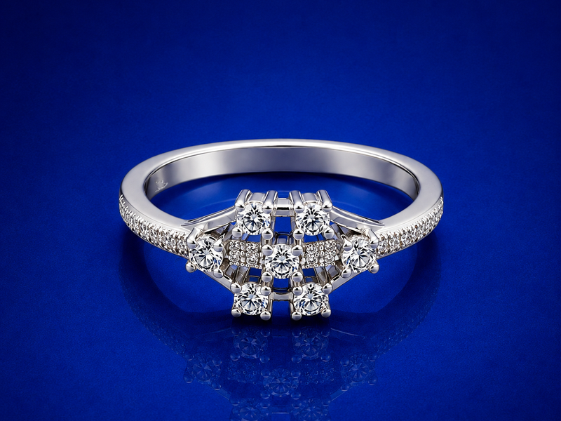 Silver CZ Cluster Geometric Ring
