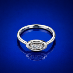 Silver Oval Bezel Three-Stone Ring